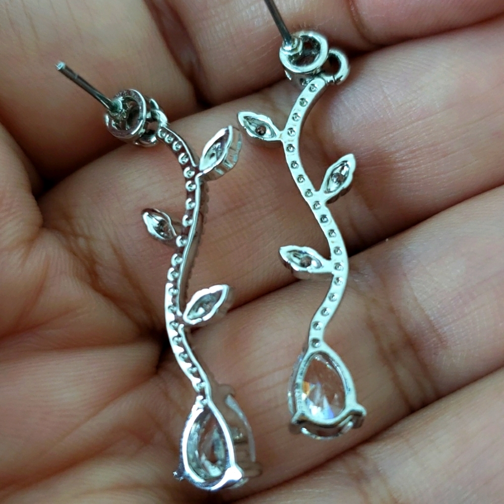 Delicate Plated Leaf Design Simulated Diamond Ear… - image 4